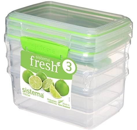 Δοχεία Τροφίμων Σετ 3 τμχ Πράσινο Fresh Rectangular 1 lt, Sistema