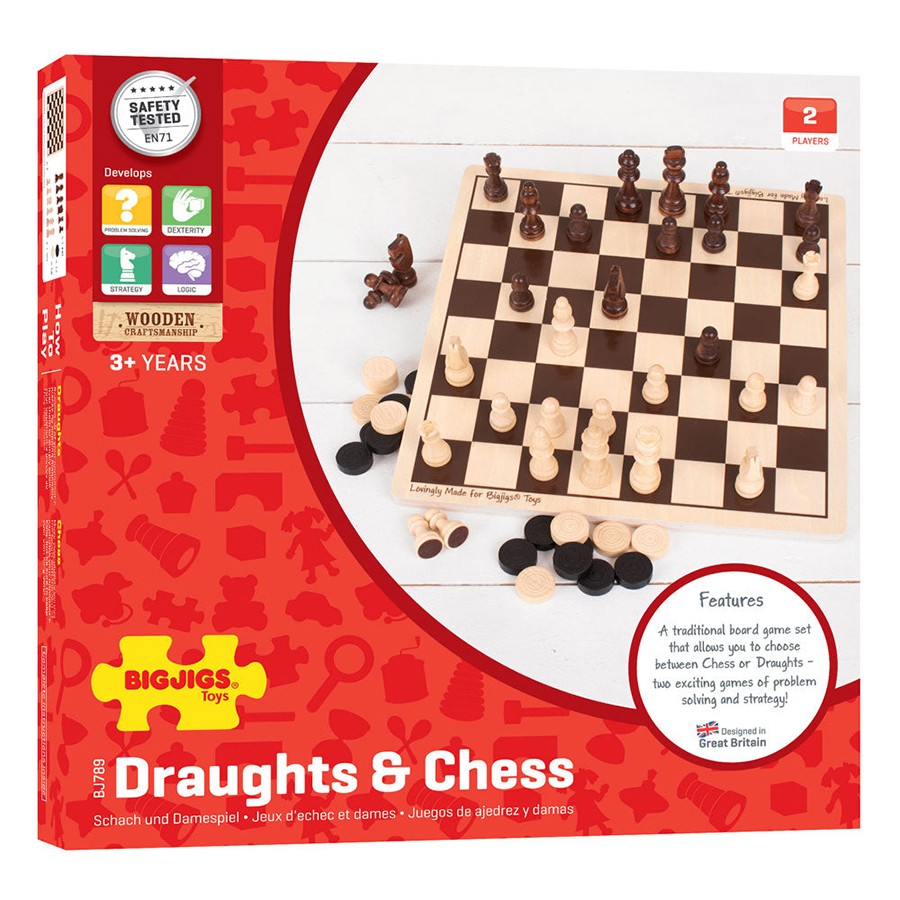 Επιτραπέζιο Ξύλινο Σκάκι με Ντάμα, BIGJIGS