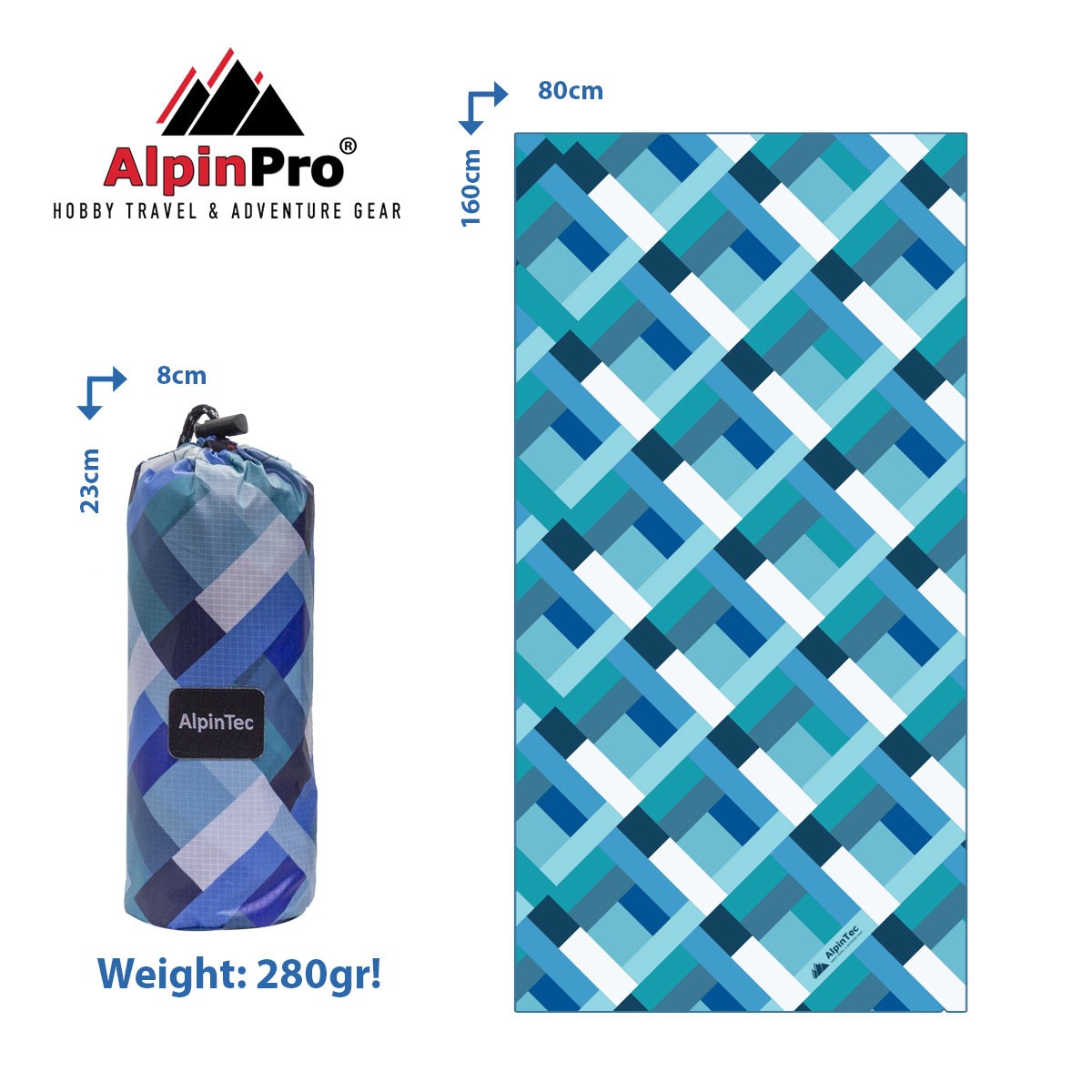 Πετσέτα Microfiber Dryfast Surfing Polygonos Blue XL 80X160, Alpin Tec