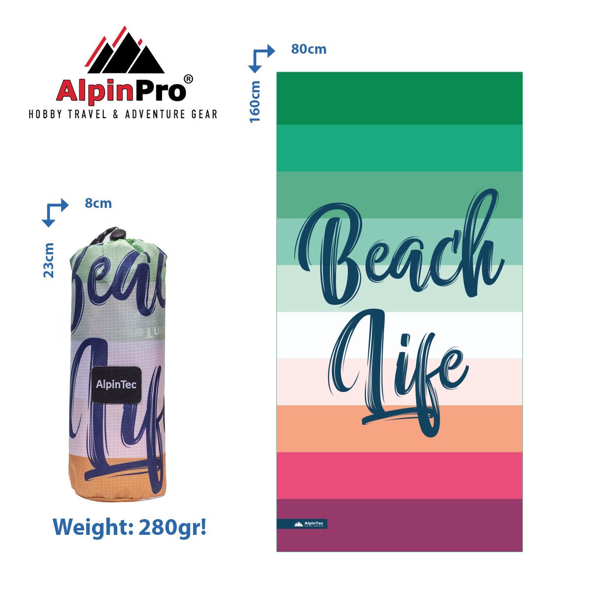 Πετσέτα Microfiber Dryfast Surfing Beach Life XL 80X160, Alpin Tec