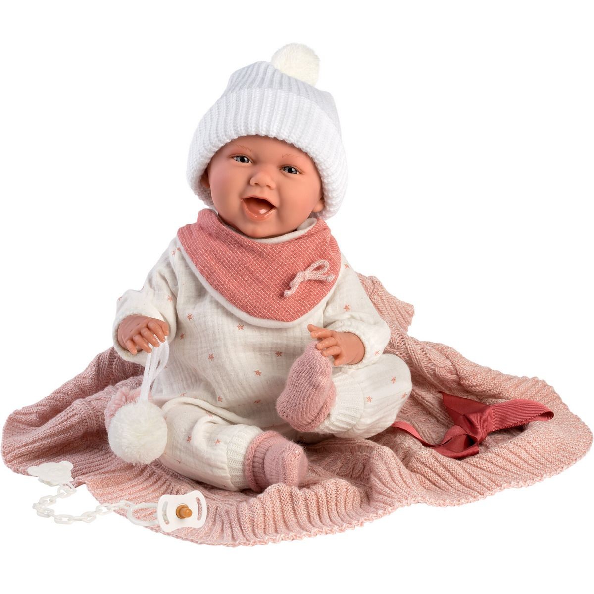 Κούκλα Μωρό Νεογέννητο Γελαστό Ροζ Κουβέρτα 42cm, Llorens