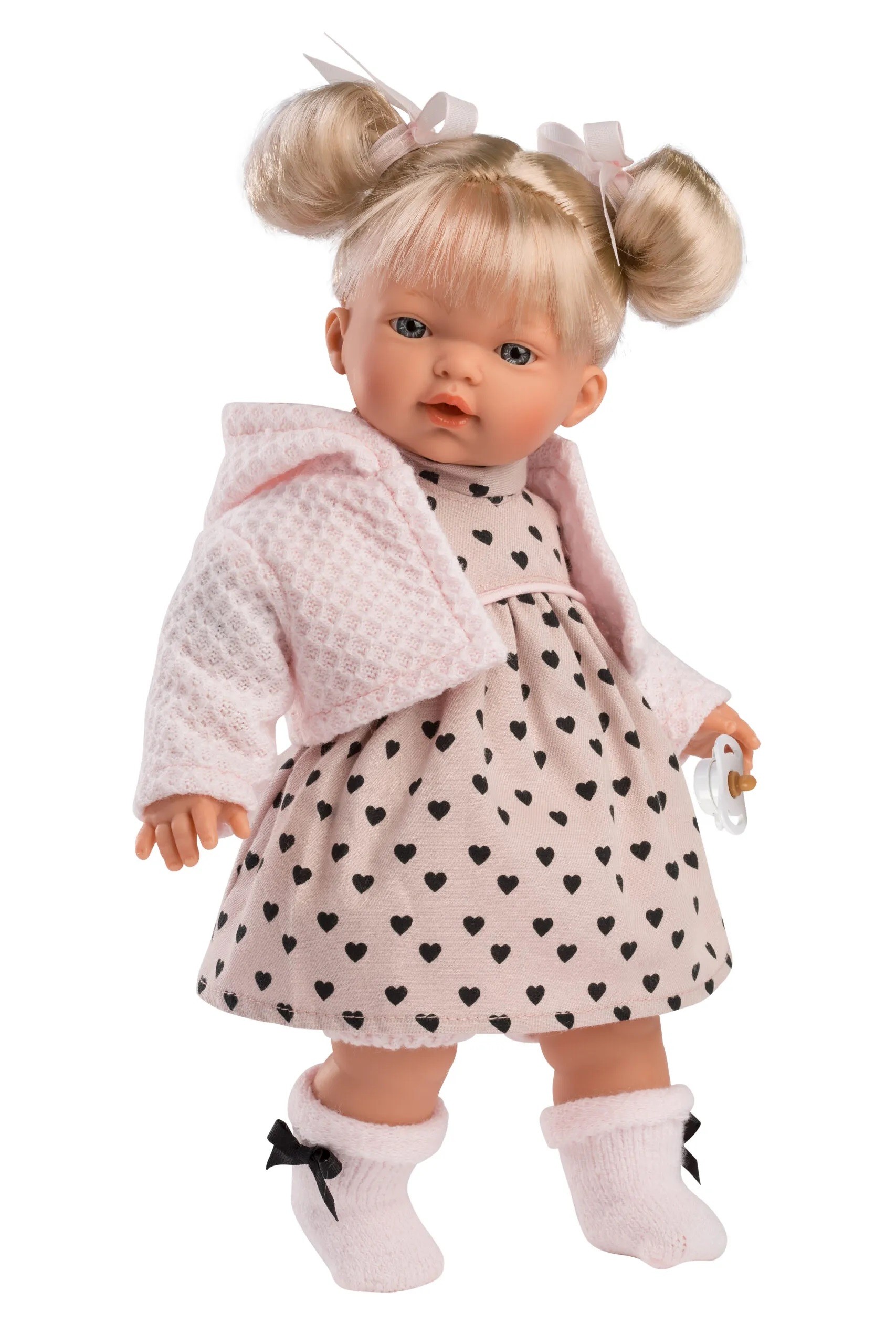 Κούκλα Ξανθιά 33εκ Ροζ Φόρεμα Καρδίες, Llorens