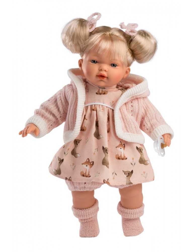 Κούκλα Ξανθιά Ροζ Φόρεμα Αλεπουδάκια 33cm, Llorens